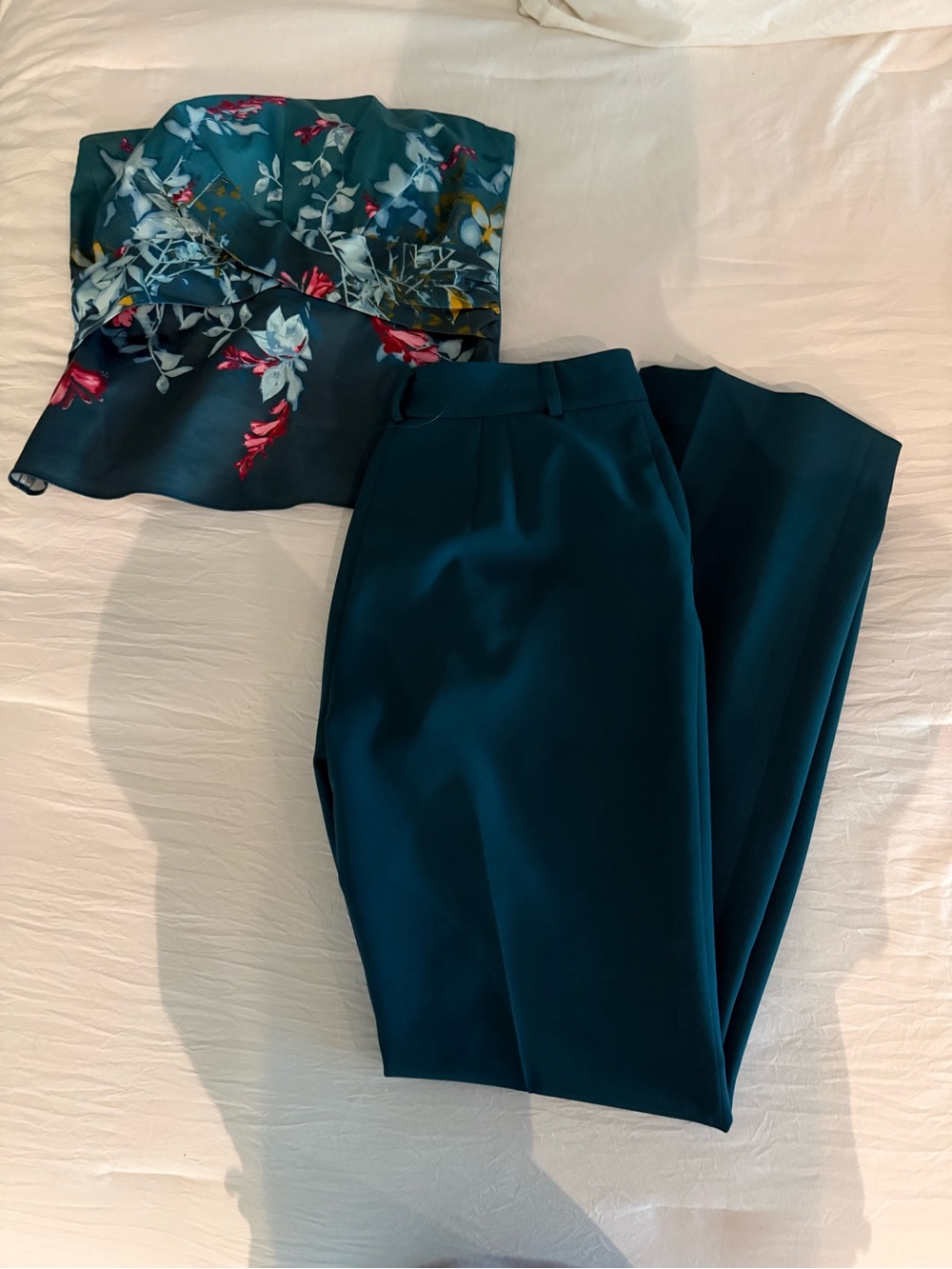 Lilly Pulitzer Teal Floral Strapless Top with Teal Trousers